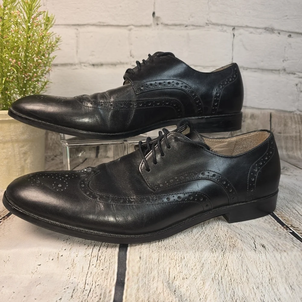 JOSEPH ABBOUND BOWIE BLACK LEATHER WINGTIP OXFORD DRESS SHOES BLACK MENS 9.5